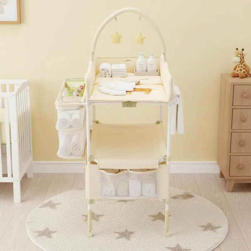Infant Nursery Station 37x31x24 Inch For Diaper Changing Baby Massage Clothes Drying, Adjustable Height Foldable Frame 2 Fabric Drawers Side Basket Hanging Rod Lockable Wheels 2 Star Toys Light Beige
Infant Nursery Station 37x31x24 Inch For Diaper Changing Baby Massage Clothes Drying, Adjustable Height Foldable Frame 2 Fabric Drawers Side Basket Hanging Rod Lockable Wheels 2 Star Toys Light Beige