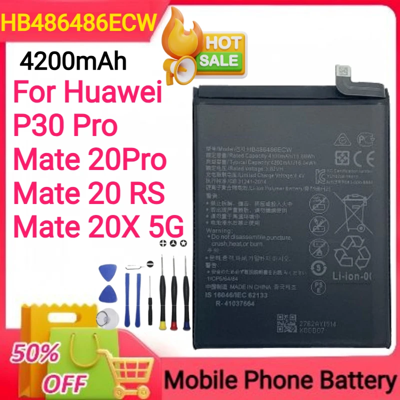 4200mAh HB486486ECW for Huawei P30 Pro Mate 20Pro 20 RS 20X 5G VOG-L29/L09/ L04/AL00 LYA-L09/L29/AL00 Mobile Phone Battery+Tools
4200mAh HB486486ECW for Huawei P30 Pro Mate 20Pro 20 RS 20X 5G VOG-L29/L09/ L04/AL00 LYA-L09/L29/AL00 Mobile Phone Battery+Tools