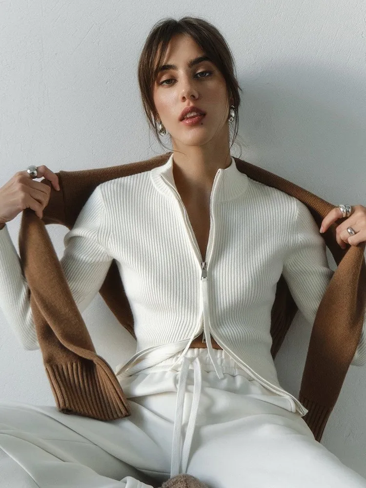 Double Zipper Knitted Cardigan Warm Casual Women's Jaet ort Sle Long Sve Thiened PU Material Winter Outerwear
Double Zipper Knitted Cardigan Warm Casual Women's Jaet ort Sle Long Sve Thiened PU Material Winter Outerwear