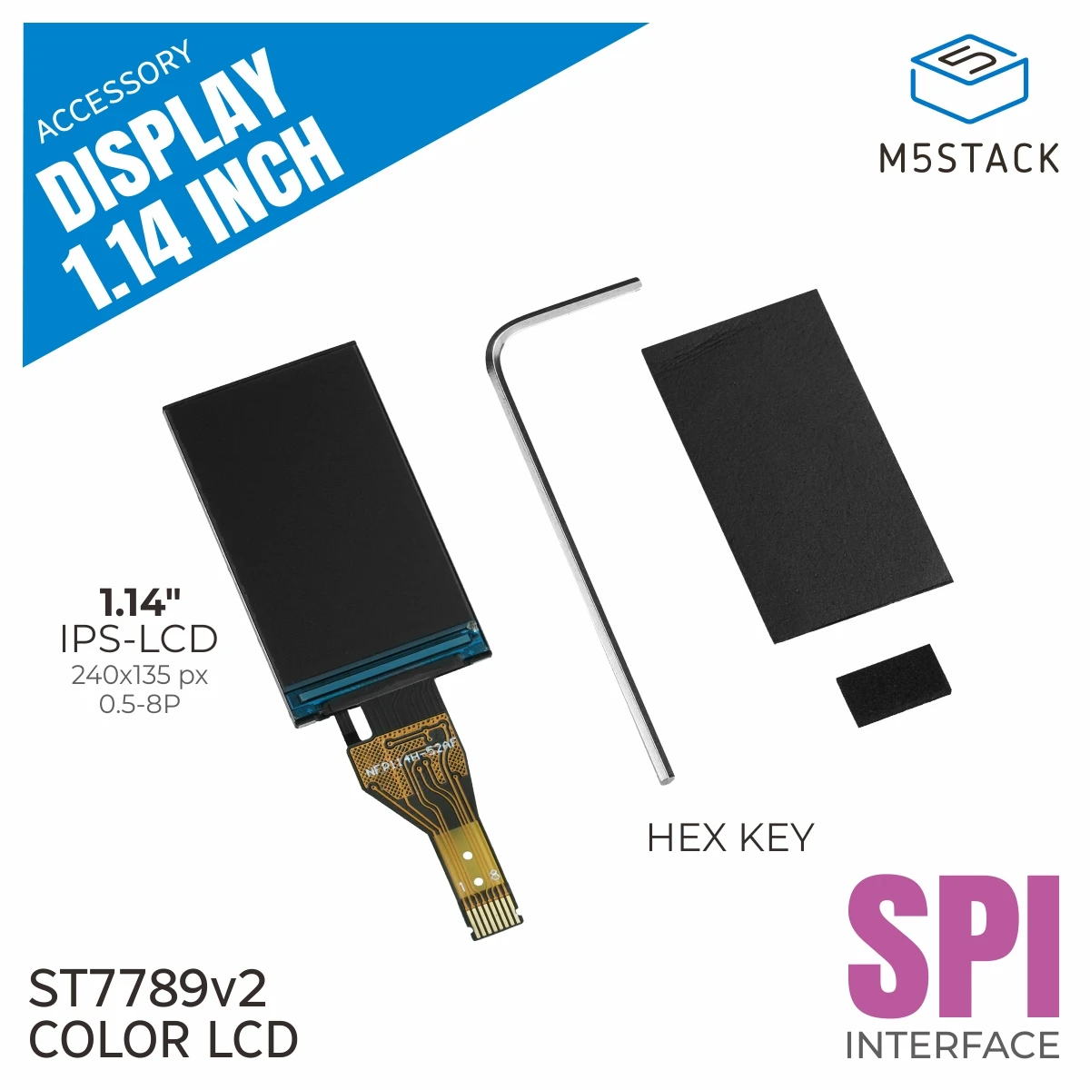 M5Stack Official Display 1.14 Inch for StickC Series is a 1.14-inch Color TFT LCD Display Module
M5Stack Official Display 1.14 Inch for StickC Series is a 1.14-inch Color TFT LCD Display Module