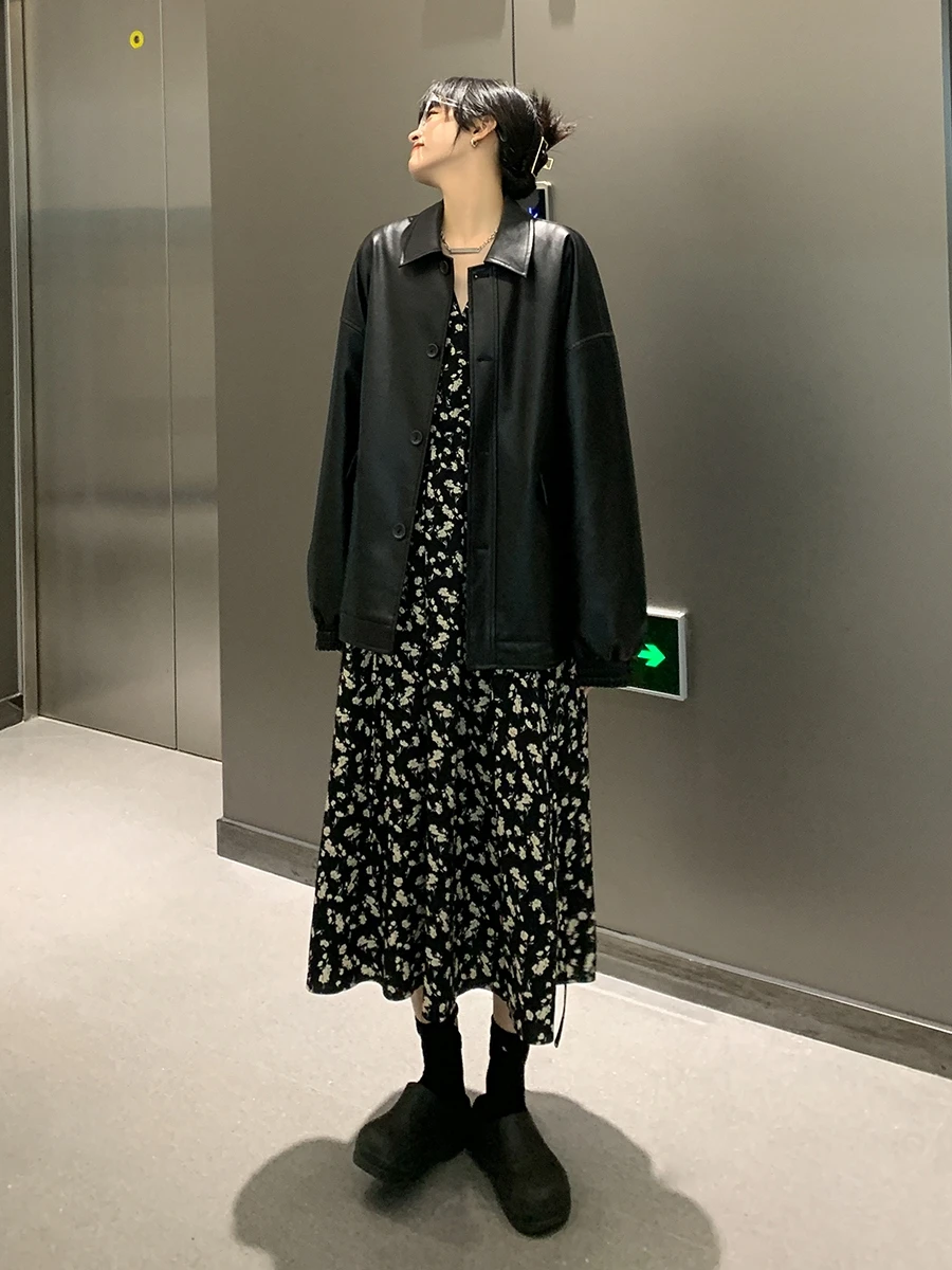 Spring Season ort Collar Leather Jaet Women's Retro Small Size Jaet ort Coat Sixi Quartet Bla Cool Sister
Spring Season ort Collar Leather Jaet Women's Retro Small Size Jaet ort Coat Sixi Quartet Bla Cool Sister
