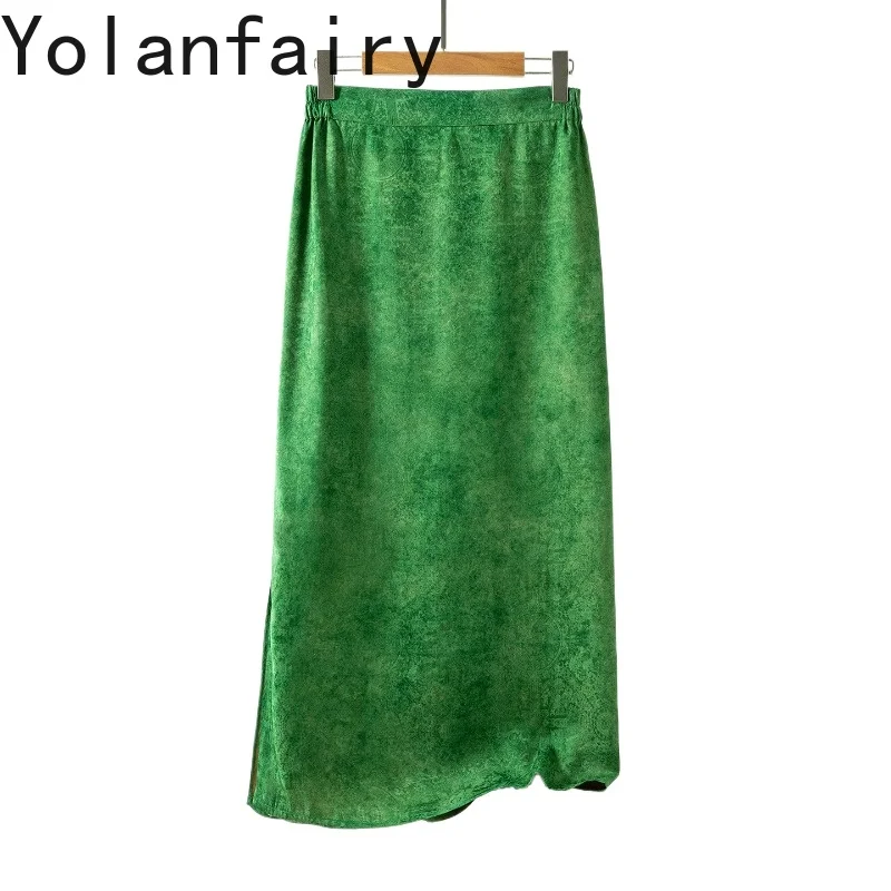 YOLANFAIRY 100% Real Mulberry Silk Skirts for Women Luxury Xiangyunsha Long Skirt Woman Clothing Elastic Waist Green Skirt Split
YOLANFAIRY 100% Real Mulberry Silk Skirts for Women Luxury Xiangyunsha Long Skirt Woman Clothing Elastic Waist Green Skirt Split