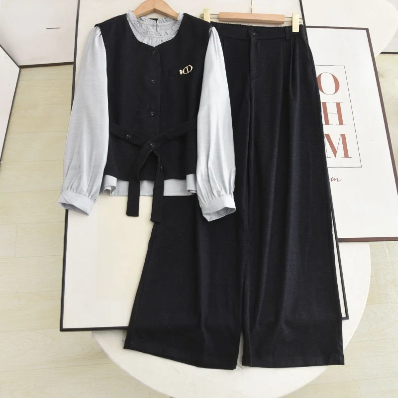 Комплект футболок Ele с повседневными брюками и жилетом irt с деревянным рисунком для женщин, осеннее новое поступление для похудения
Комплект футболок Ele с повседневными брюками и жилетом irt с деревянным рисунком для женщин, осеннее новое поступление для похудения