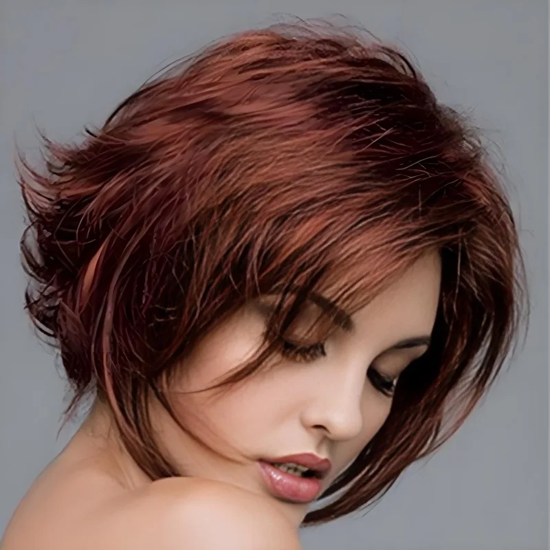 Wig Short Curly Hair Synthetic Chestnut Red Fiber High Temperature Fiber Women's Headpiece Outwardly Curled Middle Parted Bangs
Wig Short Curly Hair Synthetic Chestnut Red Fiber High Temperature Fiber Women's Headpiece Outwardly Curled Middle Parted Bangs