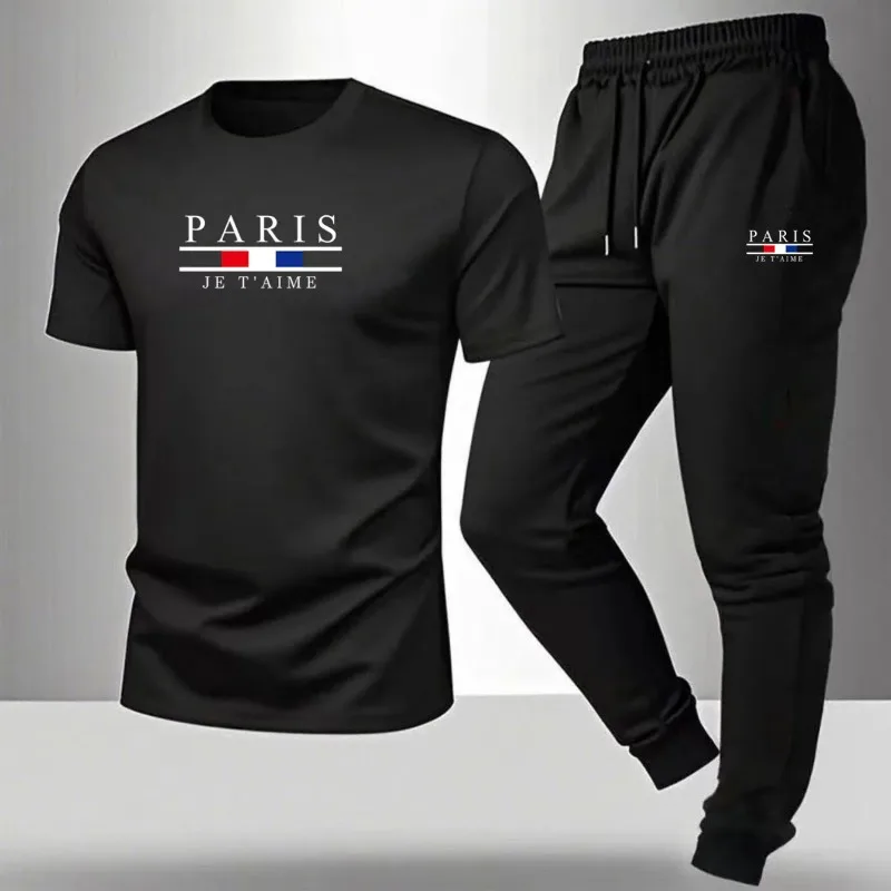 Men's casual sports outfit, printed round-neck short-sleeved T-shirt and long pants, suitable for outdoor wear.
Men's casual sports outfit, printed round-neck short-sleeved T-shirt and long pants, suitable for outdoor wear.