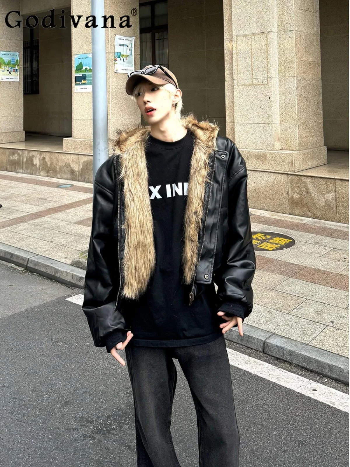 2-Way Wear Leather Jacket Loose Casual for Men Winter Hooded Fur Coat American Fashion Trend Zipper Short Jacket
2-Way Wear Leather Jacket Loose Casual for Men Winter Hooded Fur Coat American Fashion Trend Zipper Short Jacket