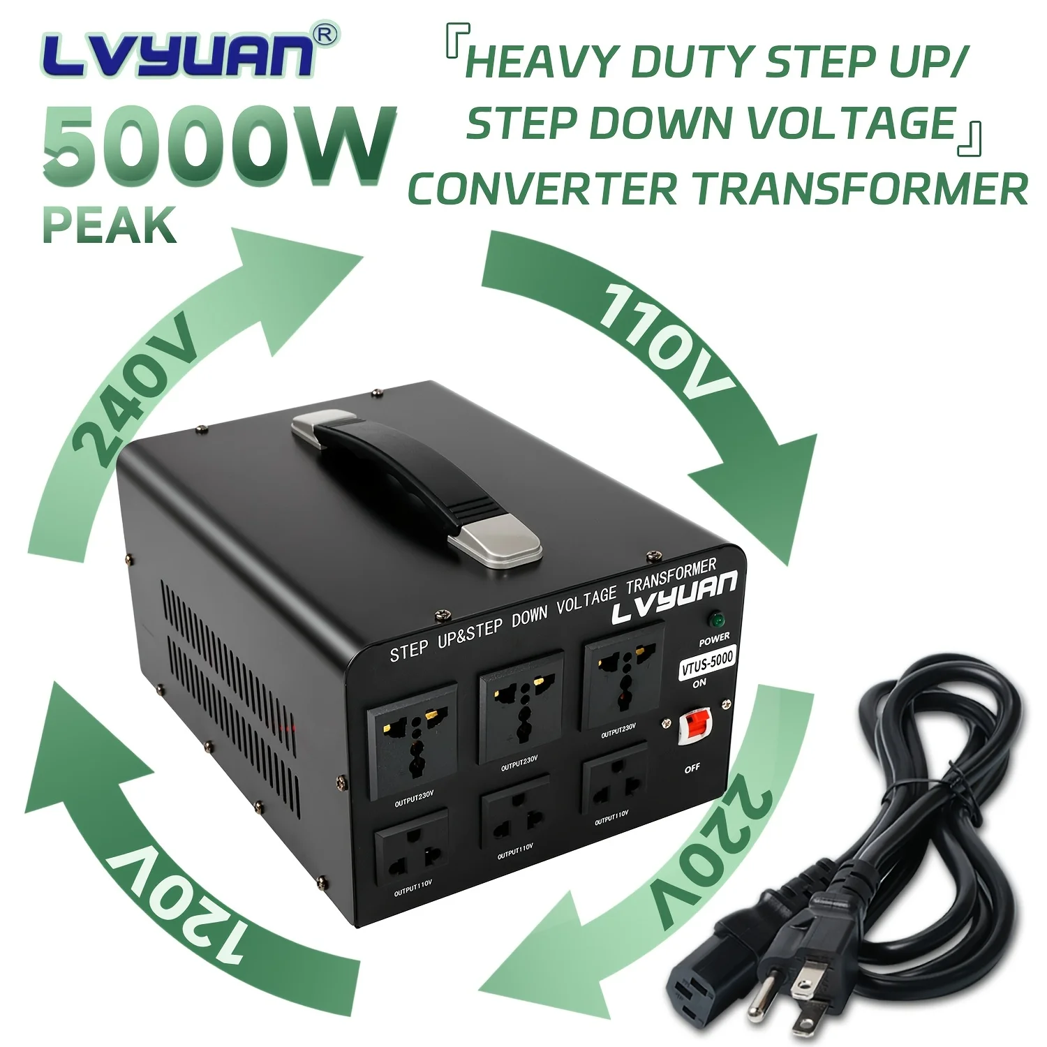 LVYUAN 800W/5000W Heavy-Duty Voltage Converter Transformer, Peak Output, Step Up/Down, 110V to 220V, Black Aluminum Alloy, with Safety Protections And Overload Indicator - Ideal for All Users
LVYUAN 800W/5000W Heavy-Duty Voltage Converter Transformer, Peak Output, Step Up/Down, 110V to 220V, Black Aluminum Alloy, with Safety Protections And Overload Indicator - Ideal for All Users