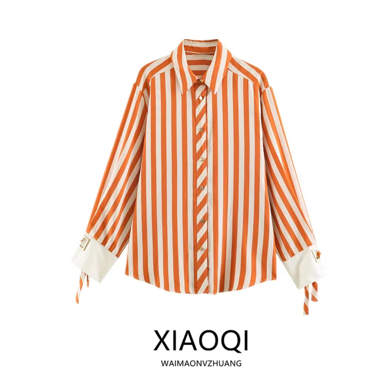 Summer 2026 New Women's Long Sleeve Striped Shirt Collared Knot Decor Loose Fit Commute Style Fashion Ladies Shirt
Summer 2026 New Women's Long Sleeve Striped Shirt Collared Knot Decor Loose Fit Commute Style Fashion Ladies Shirt