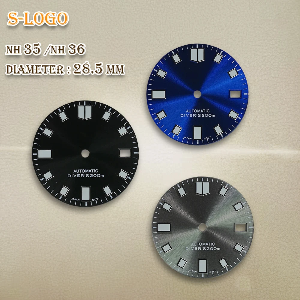 28.5mm S Logo NH35 High Quality Diver's Dial Fit NH35/NH36 Movement Green Luminous Watch Modification Accessories repair Parts
28.5mm S Logo NH35 High Quality Diver's Dial Fit NH35/NH36 Movement Green Luminous Watch Modification Accessories repair Parts