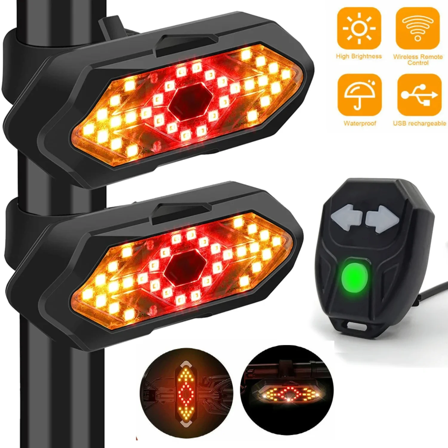 Bike Tail Light with Turn Signals Wireless Remote Control Bicycle Rear Light USB Rechargeable Safety Warning Cycling Lights
Bike Tail Light with Turn Signals Wireless Remote Control Bicycle Rear Light USB Rechargeable Safety Warning Cycling Lights