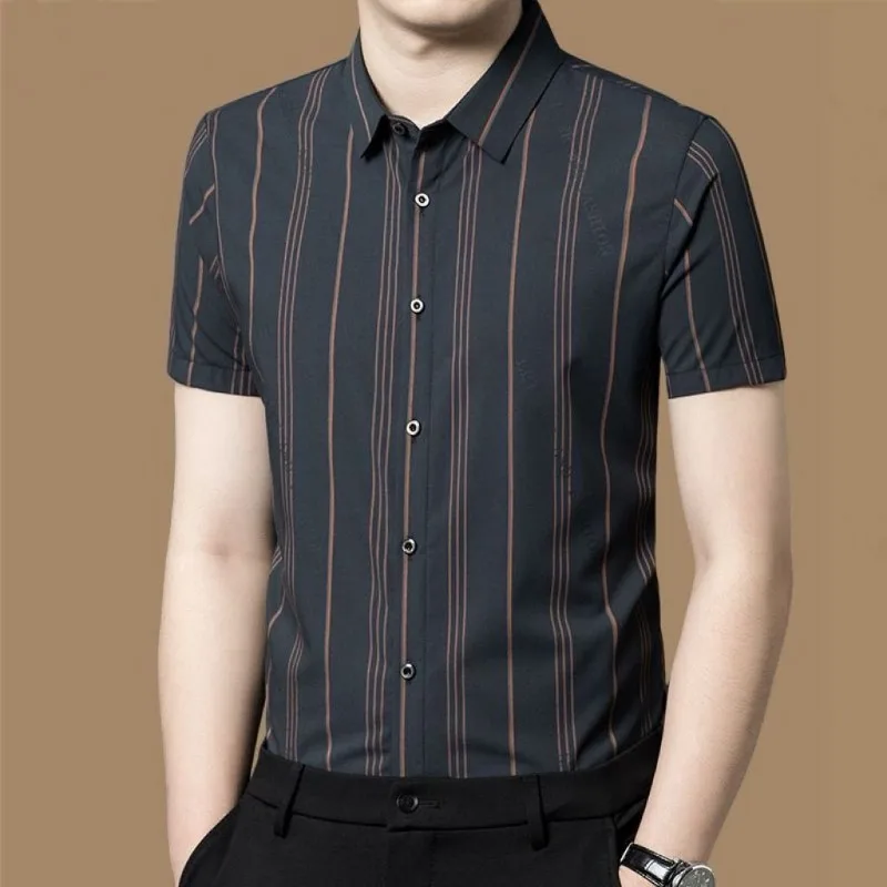 Men's Vertical Striped Print Short Sleeve Shirt Turn Down Collar Slim Fit Casual Business Formal Tops
Men's Vertical Striped Print Short Sleeve Shirt Turn Down Collar Slim Fit Casual Business Formal Tops