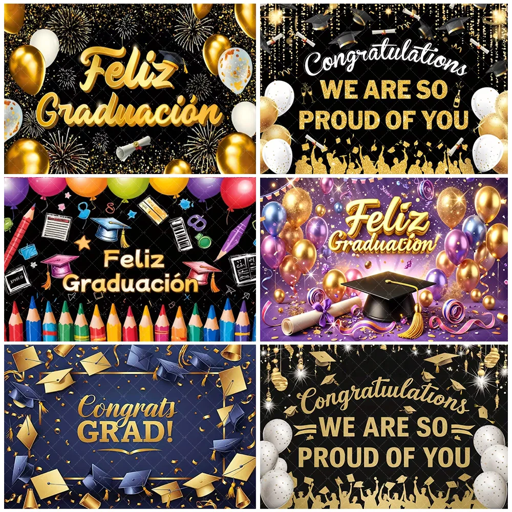 Feliz Graduación Spanish Graduation Season Backdrop Gold Black Balloon Party Decorations Confetti Background Photo Shoot Props
Feliz Graduación Spanish Graduation Season Backdrop Gold Black Balloon Party Decorations Confetti Background Photo Shoot Props