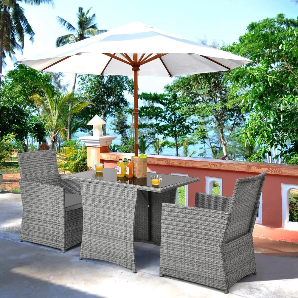 3 Piece Patio Furniture Set, Outdoor PE Rattan Wicker Bistro Set with Washable Cushions & Tempered Glass Table, Customized
3 Piece Patio Furniture Set, Outdoor PE Rattan Wicker Bistro Set with Washable Cushions & Tempered Glass Table, Customized