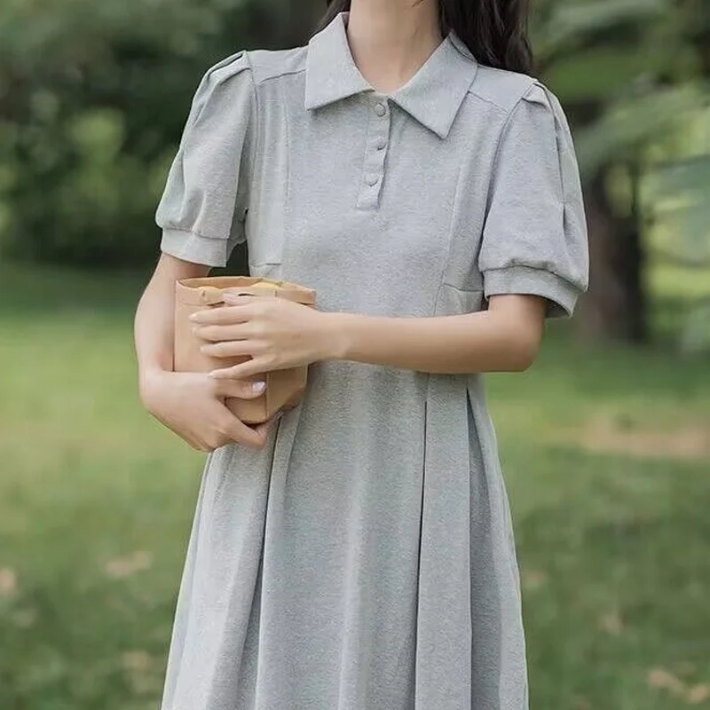2024 New Young Style Thin Slim Ladies Turn-down Collar Dresses Summer A-line Skirt Solid Pullovers Short Sleeve Women's Clothing
2024 New Young Style Thin Slim Ladies Turn-down Collar Dresses Summer A-line Skirt Solid Pullovers Short Sleeve Women's Clothing