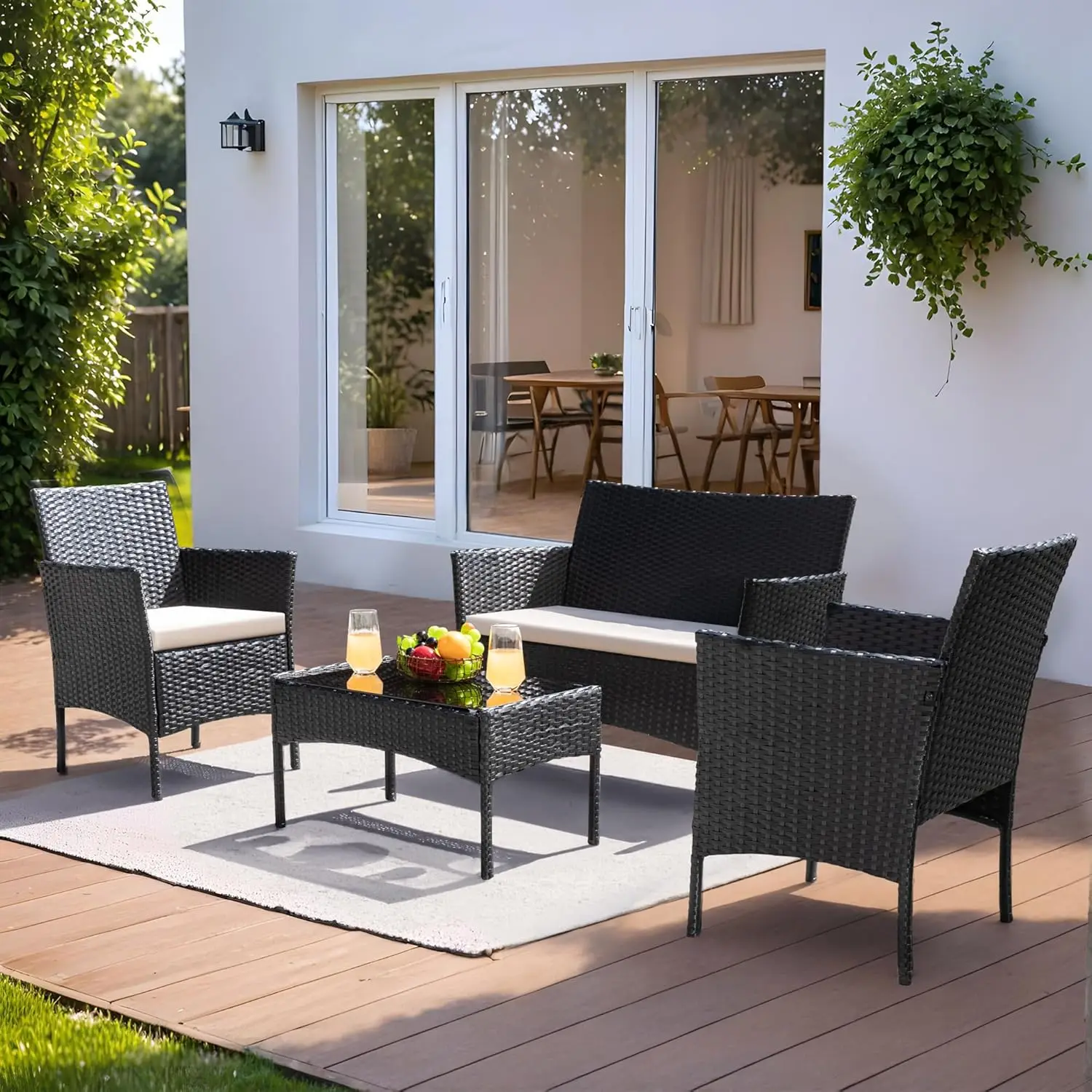 Patio Furniture 4 Pieces Conversation Sets Outdoor Wicker Rattan Chairs Garden Backyard Balcony Porch Poolside loveseat with Cu
Patio Furniture 4 Pieces Conversation Sets Outdoor Wicker Rattan Chairs Garden Backyard Balcony Porch Poolside loveseat with Cu