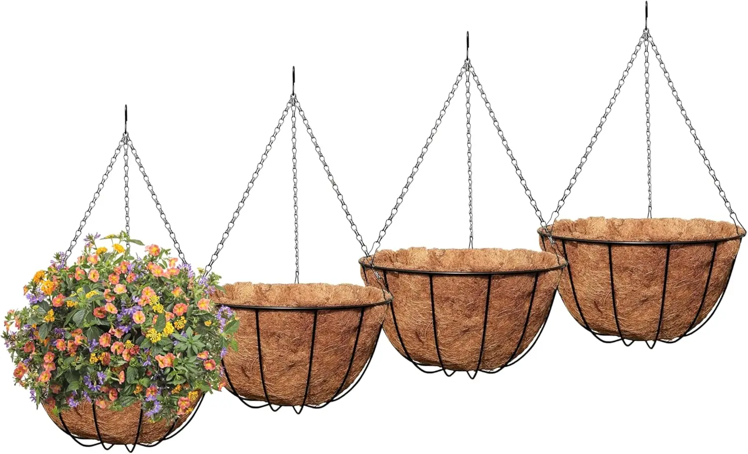 4 Pack 16 Inch Traditional Garden Hanging Baskets with Coco-Liner for Balcony Patio Outdoor Plant Decoration
4 Pack 16 Inch Traditional Garden Hanging Baskets with Coco-Liner for Balcony Patio Outdoor Plant Decoration