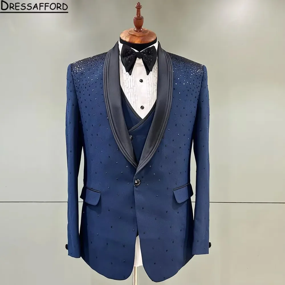 Blue Blazers Men Suits Sparkly Crystal Appliques Fashion Banquet 2 Piece Business Jacket Pants Trousers
Blue Blazers Men Suits Sparkly Crystal Appliques Fashion Banquet 2 Piece Business Jacket Pants Trousers