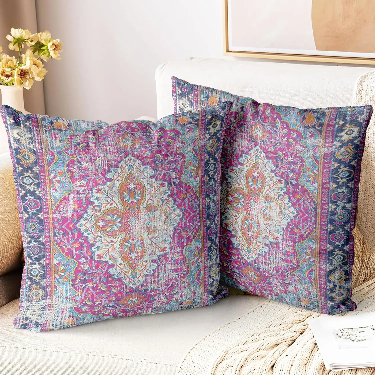 Boho Throw Pillow Covers 22X22 H Set Of 2,Soft Pillowcases Bohemia Carpet Pattern Decorative Sofa Living Room Bed Square Pillow
Boho Throw Pillow Covers 22X22 H Set Of 2,Soft Pillowcases Bohemia Carpet Pattern Decorative Sofa Living Room Bed Square Pillow