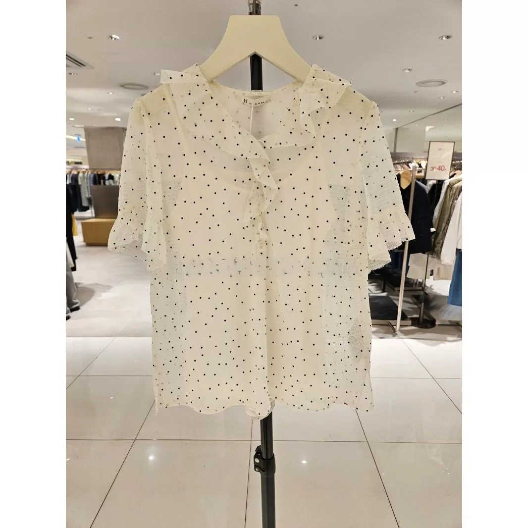 Romantic Flocking Small Polka Dot Lace Shirt Lightweight Breathable Lotus Leaf Collar Women's Casual Style Summer Top
Romantic Flocking Small Polka Dot Lace Shirt Lightweight Breathable Lotus Leaf Collar Women's Casual Style Summer Top