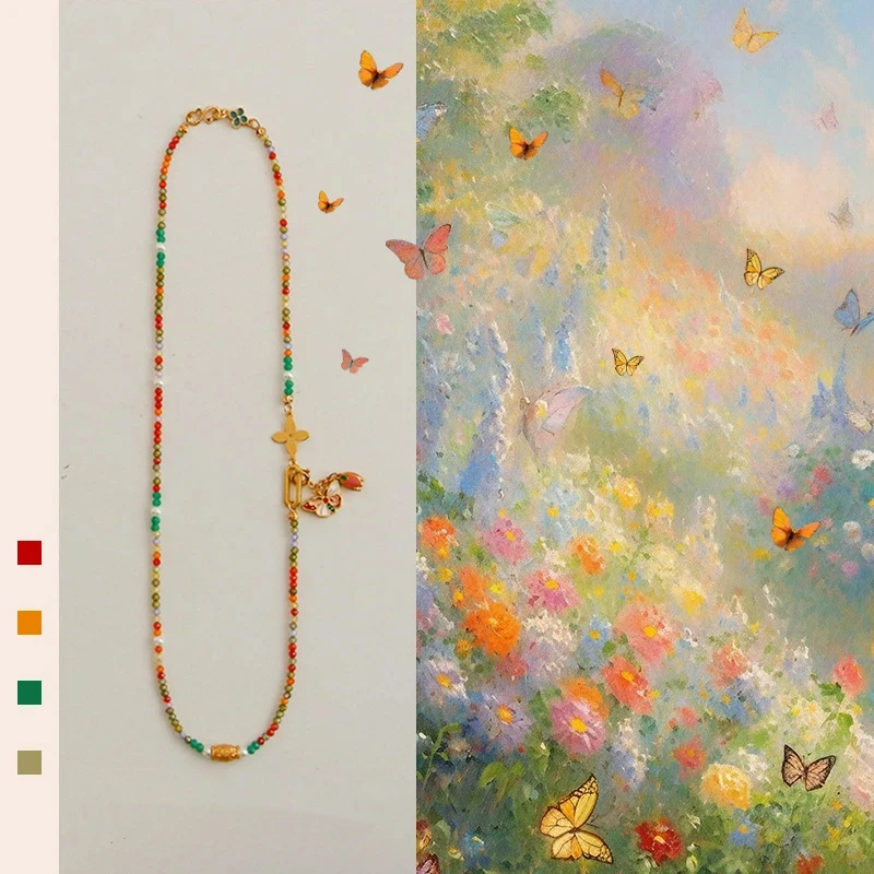 New Chinese Style Colorful Natural Stone Splicing Strand Chain Enamel Butterfly Charms Necklace for Women, Versatile Simple Nich
New Chinese Style Colorful Natural Stone Splicing Strand Chain Enamel Butterfly Charms Necklace for Women, Versatile Simple Nich