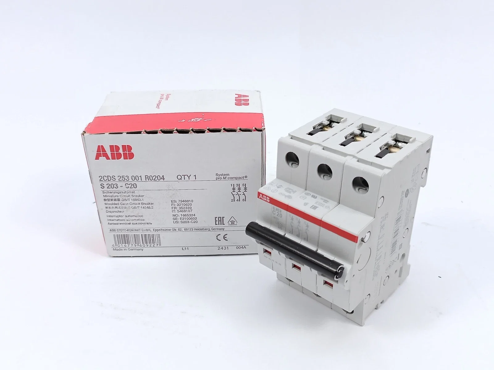 10113658 S203-C20 2CDS253001R0204 Miniature Circuit Breaker - 3P - C - 20 A
10113658 S203-C20 2CDS253001R0204 Miniature Circuit Breaker - 3P - C - 20 A