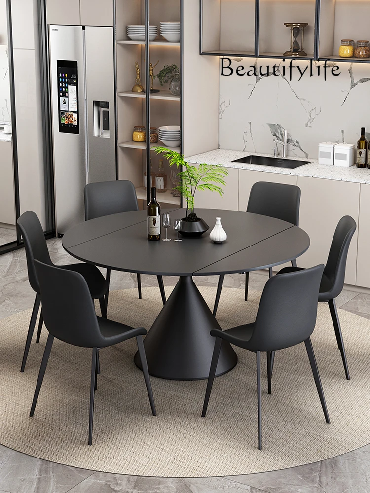 Rotatable retractable dining table black rock slab minimalist light luxury square round dining table and chair combination
Rotatable retractable dining table black rock slab minimalist light luxury square round dining table and chair combination