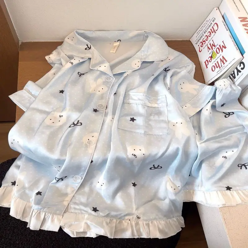Miffy Light Blue Ice and Snow Silk Pajamas Female Summer New Style Cute Cartoon Sweet Style Short Sleeves Shorts Lounge Clothes
Miffy Light Blue Ice and Snow Silk Pajamas Female Summer New Style Cute Cartoon Sweet Style Short Sleeves Shorts Lounge Clothes