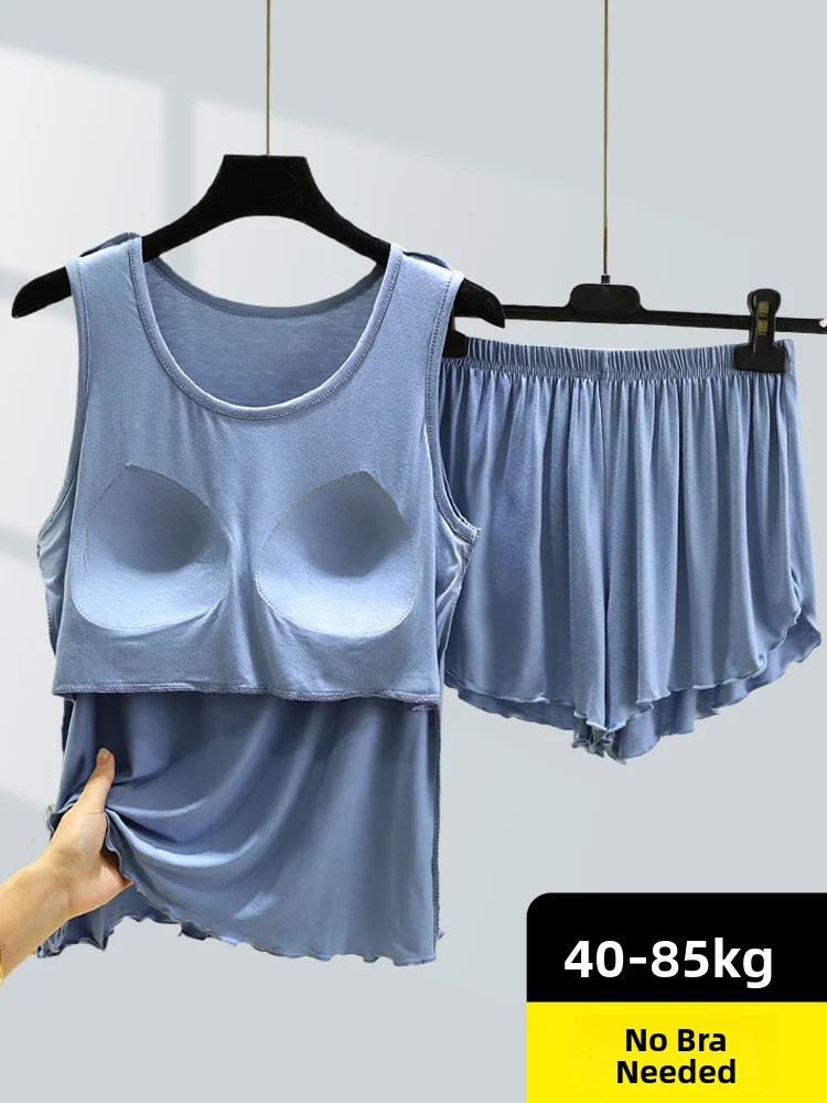 plus Size Modal Sleepwear Women's Summer Thin Vest Shorts Loose Bra Free Home Clothes Set Casual Style round Neck Sleeveless
plus Size Modal Sleepwear Women's Summer Thin Vest Shorts Loose Bra Free Home Clothes Set Casual Style round Neck Sleeveless