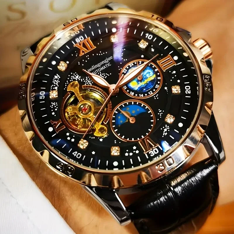 Luxurious Automatic Mechanical Men's Watch with Starry Sky and Luminous Dial, Elegant Tourbillon Movement, Perfect for Business or Casual Wear, Ideal Christmas or Birthday Gift, Holiday Gift Watch, No Battery Required
Luxurious Automatic Mechanical Men's Watch with Starry Sky and Luminous Dial, Elegant Tourbillon Movement, Perfect for Business or Casual Wear, Ideal Christmas or Birthday Gift, Holiday Gift Watch, No Battery Required