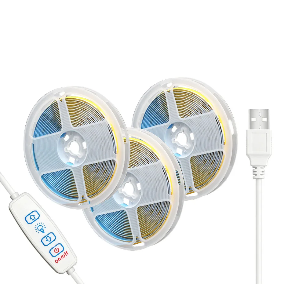 USB 5V COB LED Ribbon 320LEDs/m 3Key Dimmer 1m/2m/3m/4m/5m 8mm Warm/Neutral/Cold White Adhesive Tape for Room Shelf Decor
USB 5V COB LED Ribbon 320LEDs/m 3Key Dimmer 1m/2m/3m/4m/5m 8mm Warm/Neutral/Cold White Adhesive Tape for Room Shelf Decor