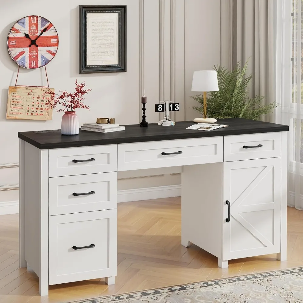 Farmhouse 61'' Executive Desk with 5 Drawers, Rustic Office Desk Computer Desk with Charging Station, File Drawers and S
Farmhouse 61'' Executive Desk with 5 Drawers, Rustic Office Desk Computer Desk with Charging Station, File Drawers and S