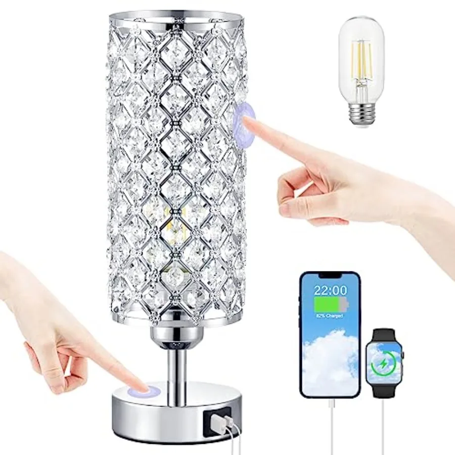 Crystal Touch Lamp with Touch Control Sliver Table Lamp with USB-C+A Ports 3 Way Dimmable Bedside Lamp Decorative Modern Nights
Crystal Touch Lamp with Touch Control Sliver Table Lamp with USB-C+A Ports 3 Way Dimmable Bedside Lamp Decorative Modern Nights