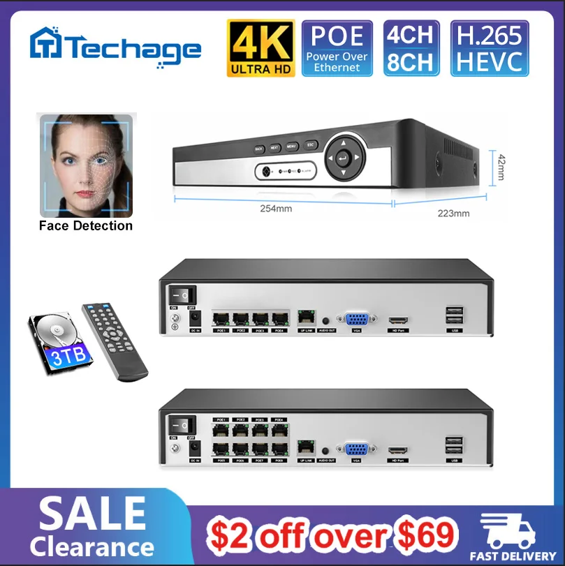 Techage 4CH 8CH 8MP 5MP 4K 1080P POE NVR H.265 Network Face Detection Video Recorder For Security POE IP Camera ONVIF Kits
Techage 4CH 8CH 8MP 5MP 4K 1080P POE NVR H.265 Network Face Detection Video Recorder For Security POE IP Camera ONVIF Kits