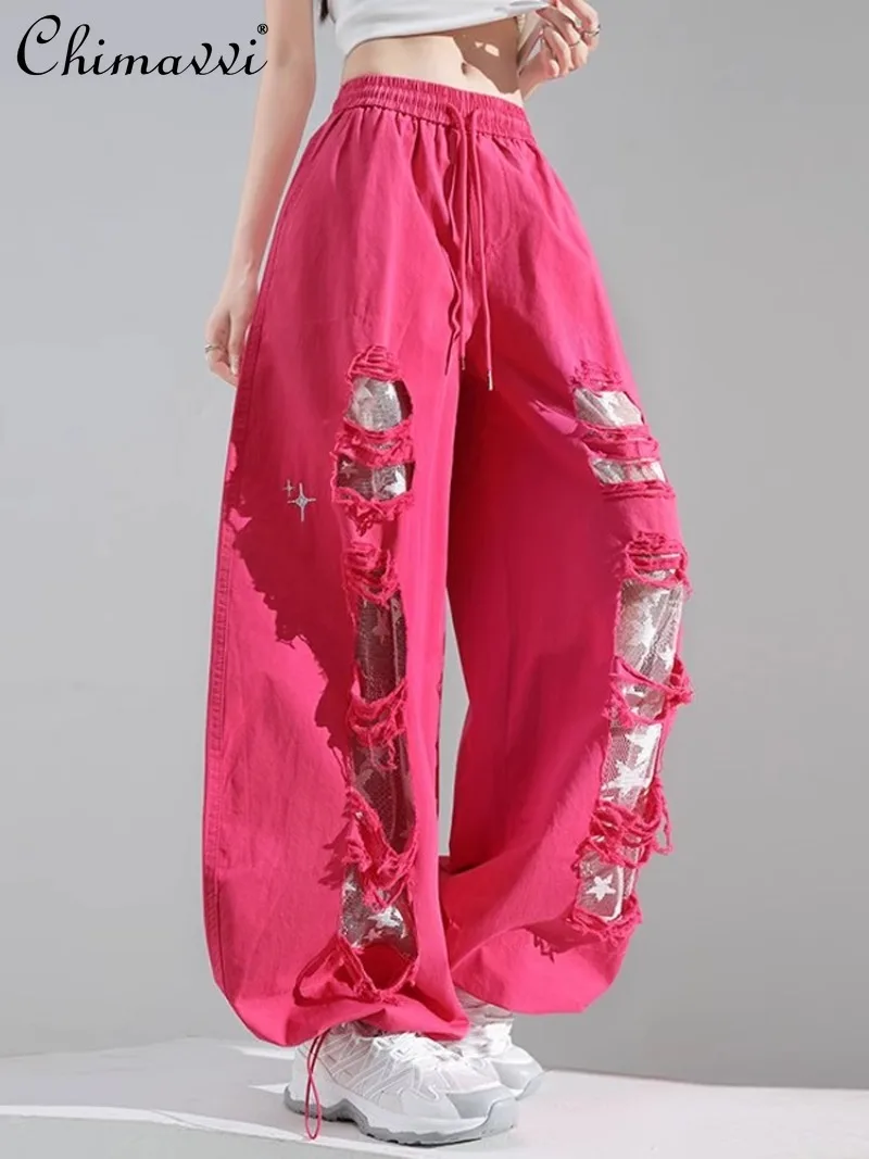 American Summer High Street Trendy Cool Ripped Lace High Waist Tied Feet Two Wear Jazz Wide Leg Splicing Casual Pants For Women 
American Summer High Street Trendy Cool Ripped Lace High Waist Tied Feet Two Wear Jazz Wide Leg Splicing Casual Pants For Women