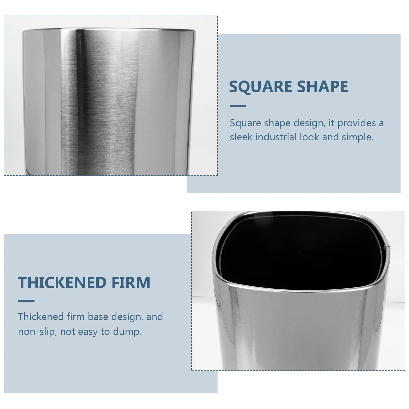 Stainless Steel Trash Can Bins for Kitchen Office Metal Wastebasket Cans Square Container Human Body
Stainless Steel Trash Can Bins for Kitchen Office Metal Wastebasket Cans Square Container Human Body