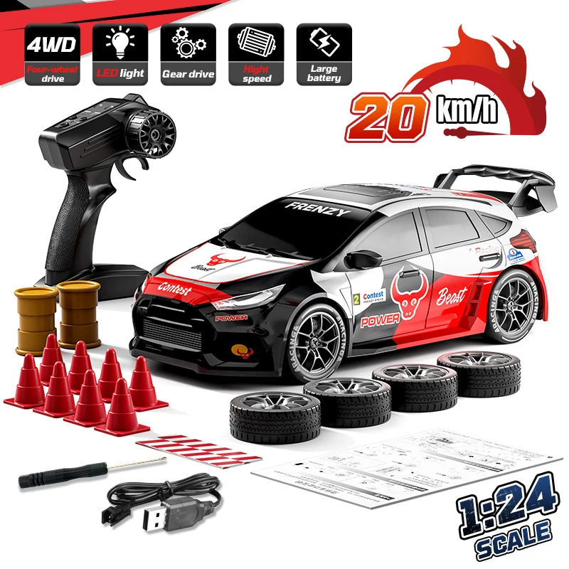 1/24 4WD RC Drifting Car Racing Remote Control Car High Speed Vehicle with LED Lights Wireless Model Toys Children Boys Gift
1/24 4WD RC Drifting Car Racing Remote Control Car High Speed Vehicle with LED Lights Wireless Model Toys Children Boys Gift