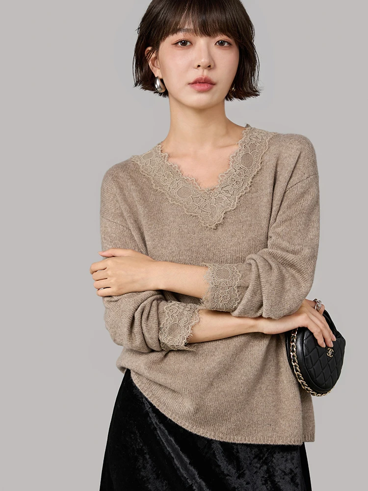 Soft Sle V-Ne Knitted Woolen Sweater Casual Loose Fit Lace Splicing Camere Blend Women's Top for Daily Wear
Soft Sle V-Ne Knitted Woolen Sweater Casual Loose Fit Lace Splicing Camere Blend Women's Top for Daily Wear