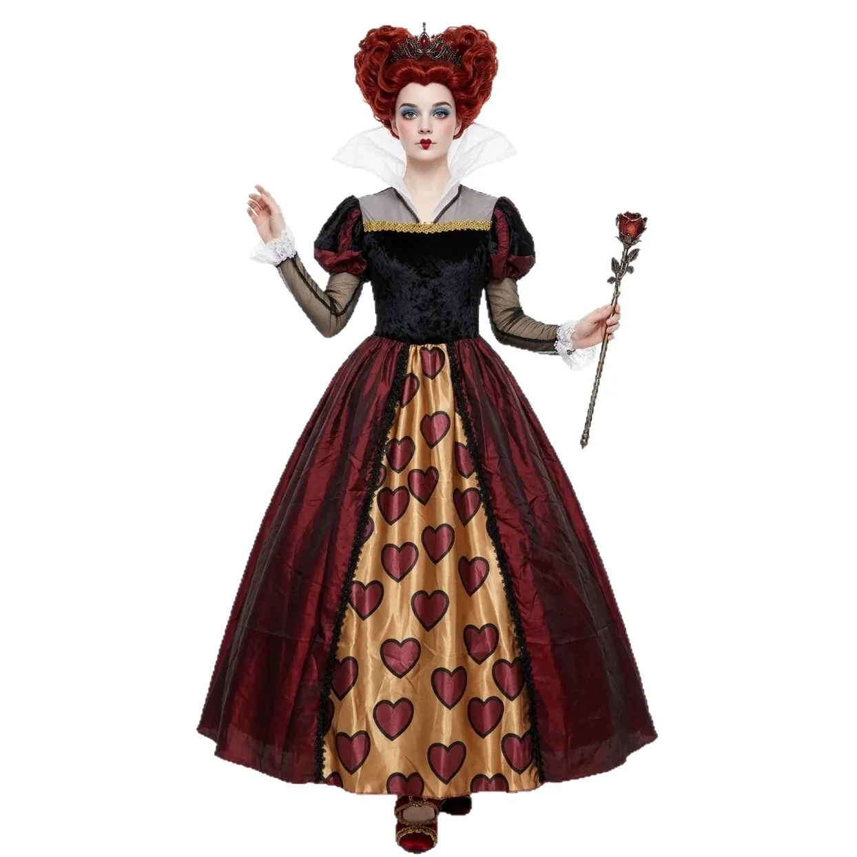 Women's Queen of Hearts Costume, Deluxe Long Dress with Heart Print for Halloween Cosplay, Themed Party
Women's Queen of Hearts Costume, Deluxe Long Dress with Heart Print for Halloween Cosplay, Themed Party