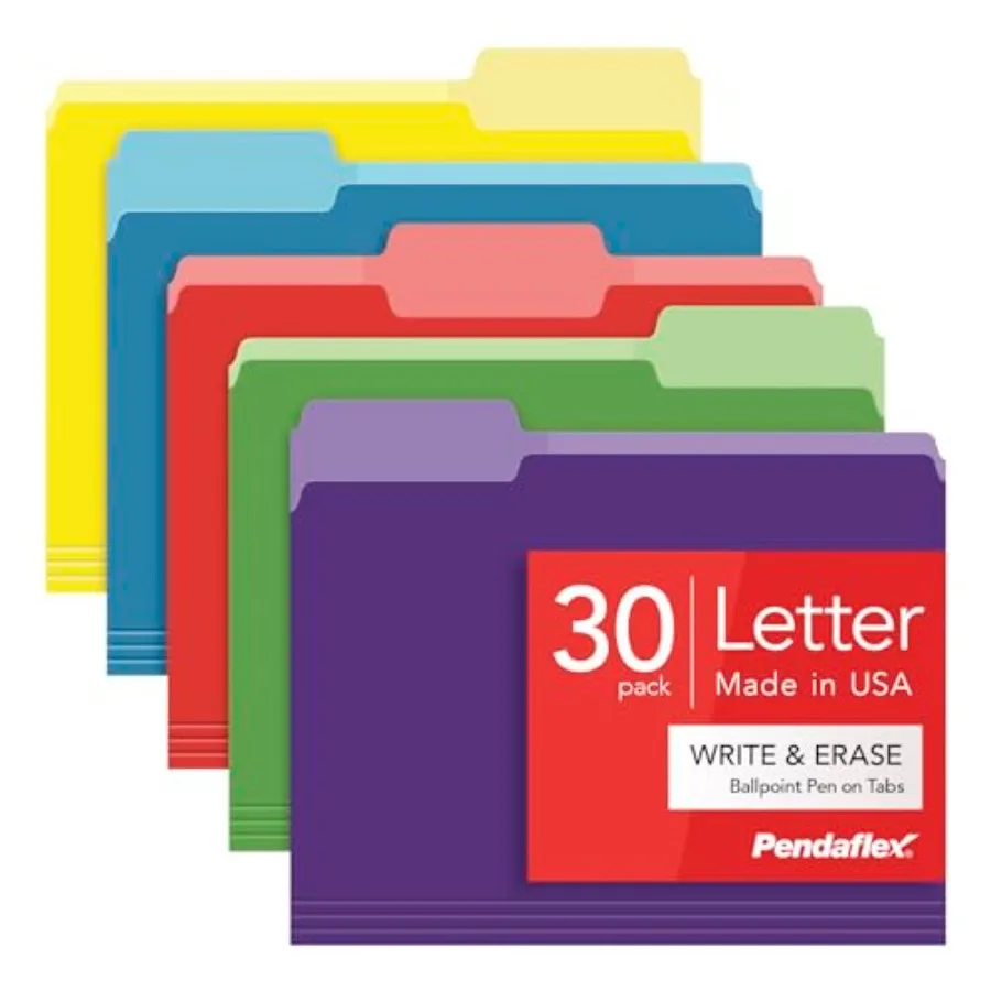 Colored File Folders, 30 Pack, Letter Size 8.5" x 11",Erase Ballpoint Pen from Tabs, 3 Tabs, 5 Colors: Green, Yellow, Red, Blue
Colored File Folders, 30 Pack, Letter Size 8.5" x 11",Erase Ballpoint Pen from Tabs, 3 Tabs, 5 Colors: Green, Yellow, Red, Blue