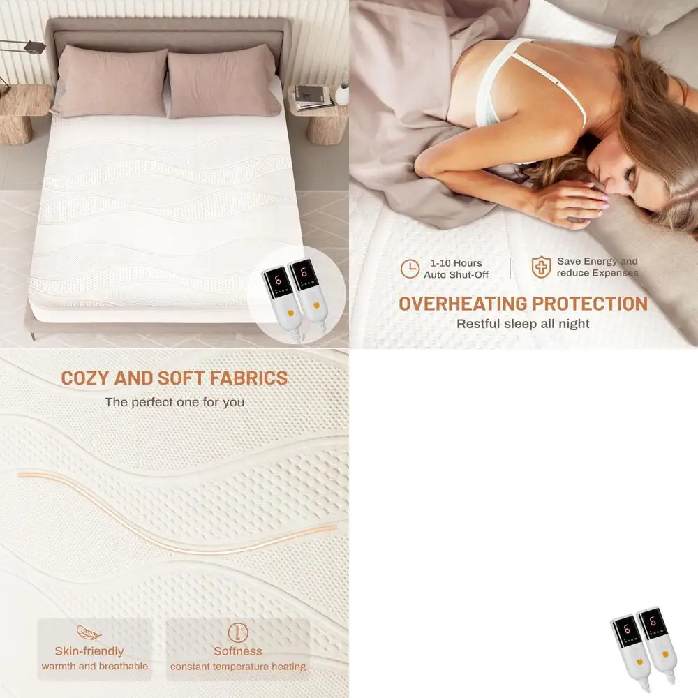 King Size Electric Mattress Pad with Dual Controls, 6 Heat Levels, Auto Shut Off, Deep Pocket, Machine Washable, ETL Certified
King Size Electric Mattress Pad with Dual Controls, 6 Heat Levels, Auto Shut Off, Deep Pocket, Machine Washable, ETL Certified