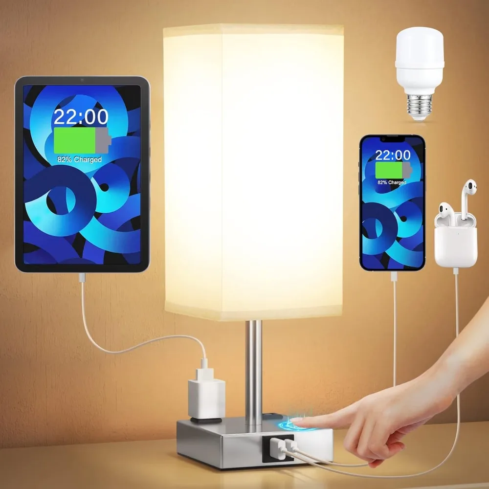【upgraded】bedside table lamp touch control, with usb c+a charging ports & dual ac outlets, 3-way nightstand lamp for bedroom wit
【upgraded】bedside table lamp touch control, with usb c+a charging ports & dual ac outlets, 3-way nightstand lamp for bedroom wit