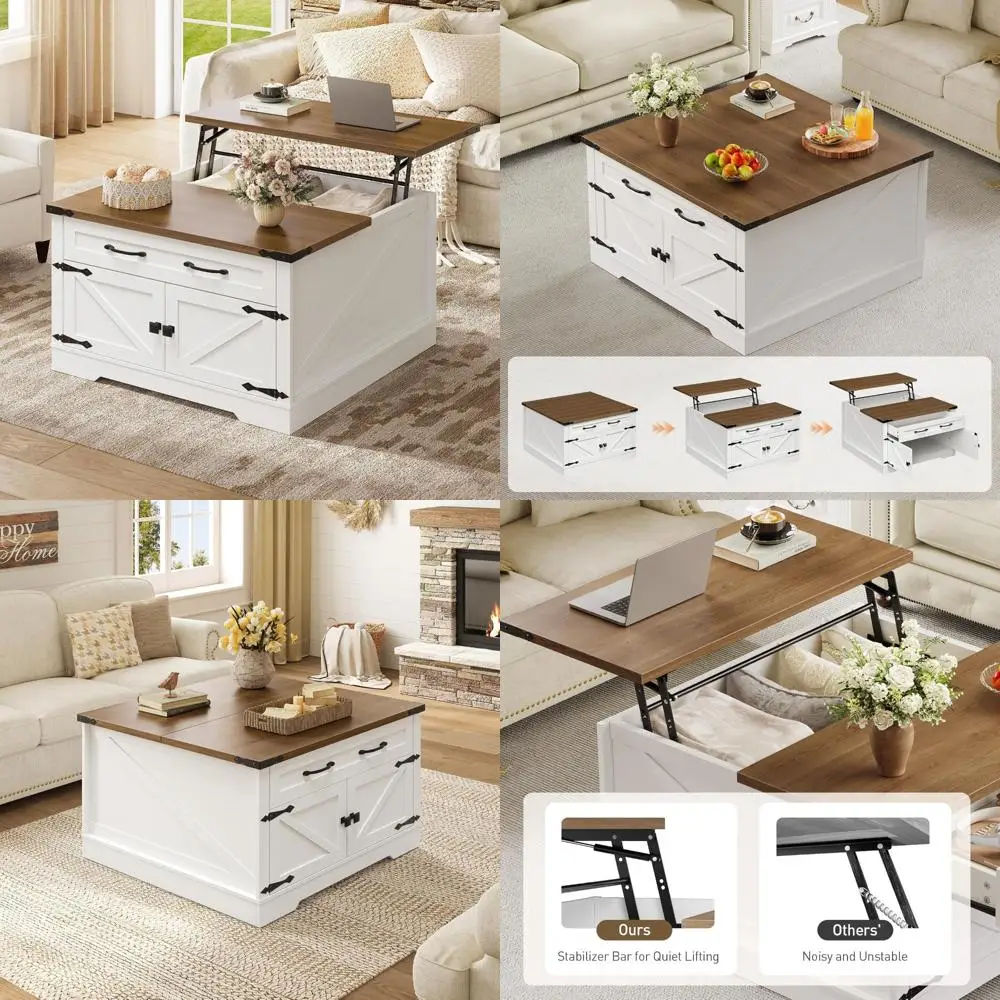 Rustic Farmhouse Coffee Table with Lift Top and Storage Drawers, Perfect for Living Room Square Wooden Centerpiece
Rustic Farmhouse Coffee Table with Lift Top and Storage Drawers, Perfect for Living Room Square Wooden Centerpiece