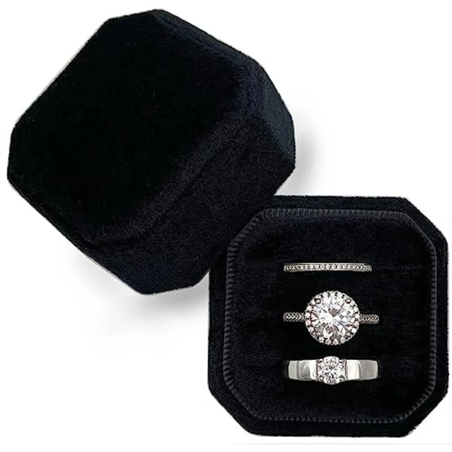 Velvet Ring Box 3 Slots - Octagon Premium Velvet Ring Holder Handmade Three Rings Bearer for Wedding Ceremony, Proposal, Engage
Velvet Ring Box 3 Slots - Octagon Premium Velvet Ring Holder Handmade Three Rings Bearer for Wedding Ceremony, Proposal, Engage