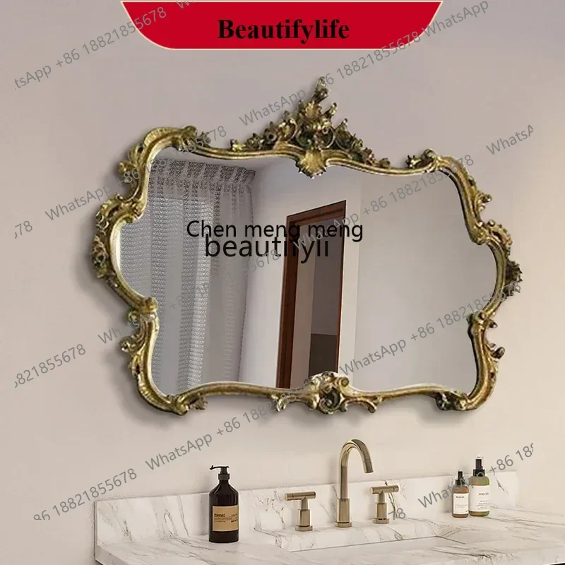 French retro carved bathroom mirror European luxury old wall-mounted decorative mirror
French retro carved bathroom mirror European luxury old wall-mounted decorative mirror