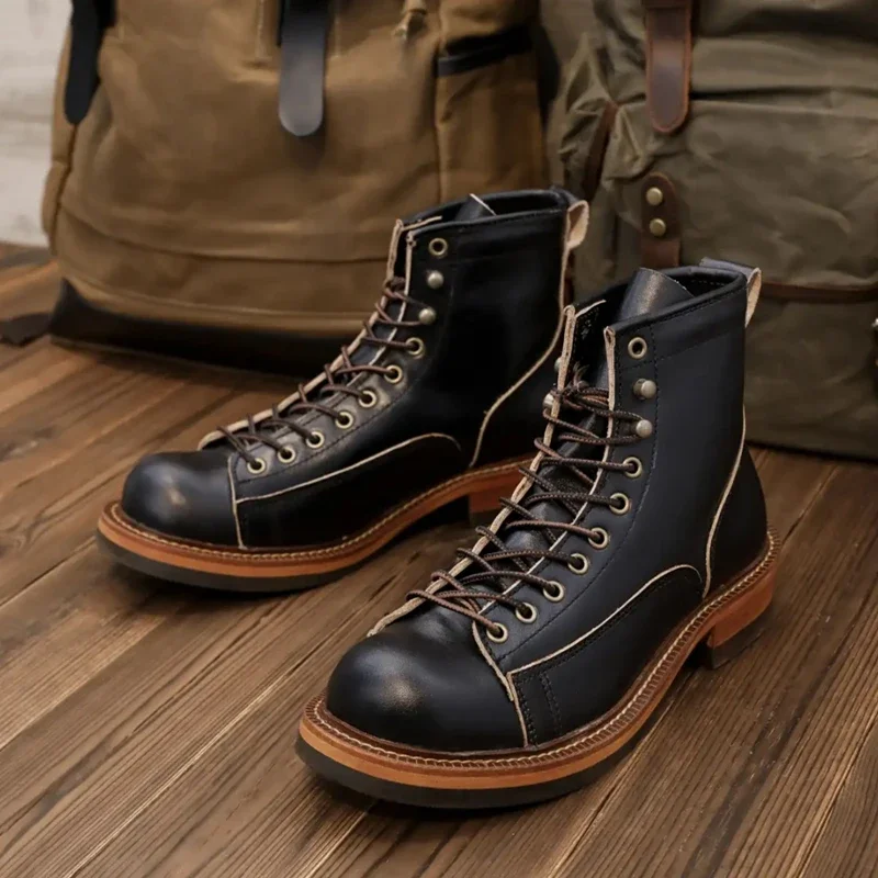 New Handmade Japanese Round Toe Men Shoes Vintage British Cow Leather Ankle Boots Autumn Winter Tooling Work Motorcycle Boots
New Handmade Japanese Round Toe Men Shoes Vintage British Cow Leather Ankle Boots Autumn Winter Tooling Work Motorcycle Boots