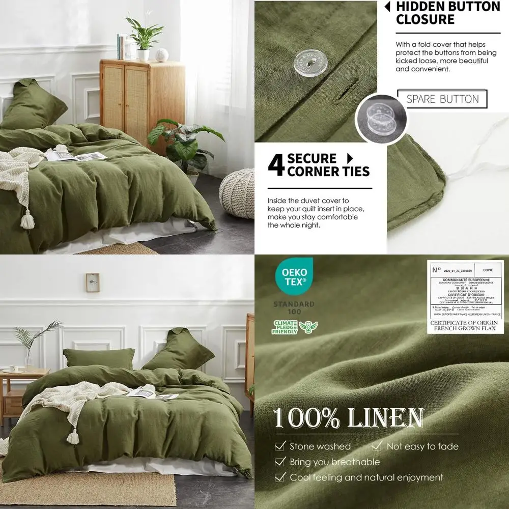 Linen Duvet Cover Set in Olive Green - 100% Natural French Flax, Breathable, Button-Closed, Queen Size
Linen Duvet Cover Set in Olive Green - 100% Natural French Flax, Breathable, Button-Closed, Queen Size