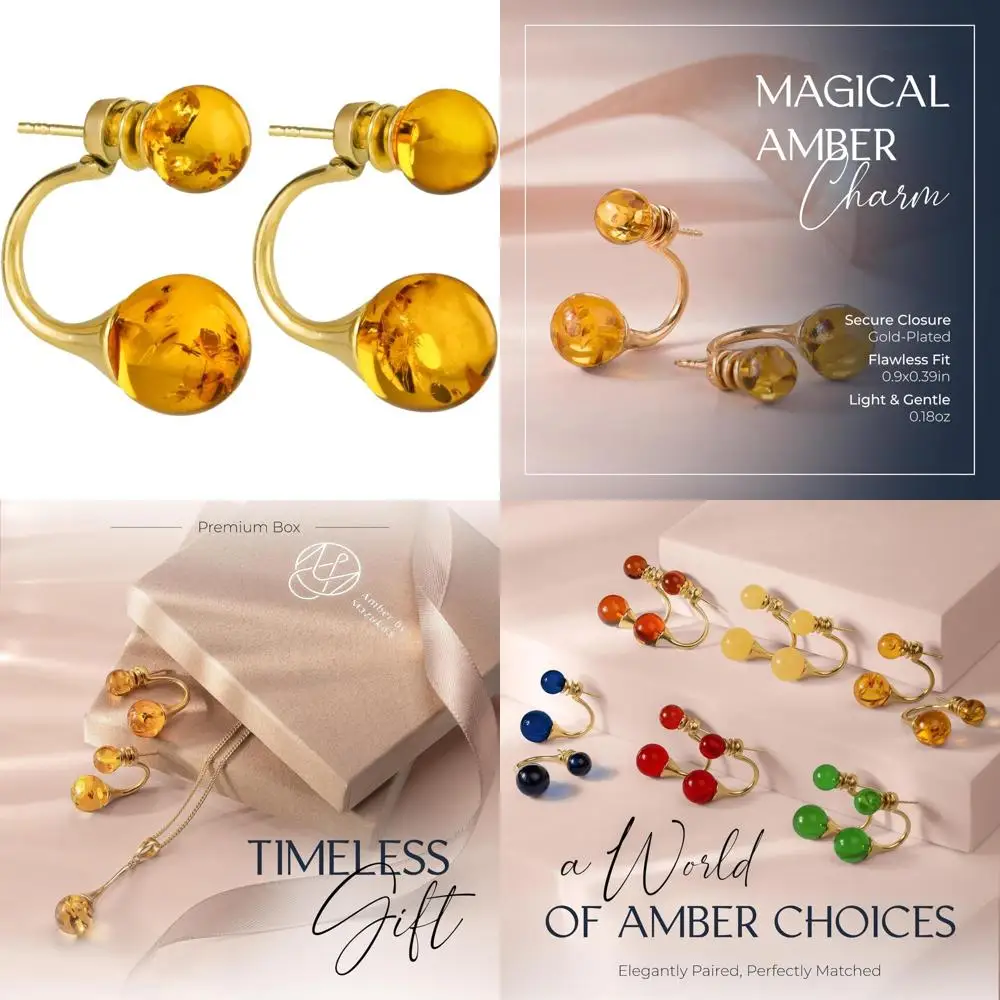 Natural Baltic Amber Earrings Women - 24k Gold Plated Silver, Double Ball Design, Elegant Style, Genuine Amber Jewelry
Natural Baltic Amber Earrings Women - 24k Gold Plated Silver, Double Ball Design, Elegant Style, Genuine Amber Jewelry