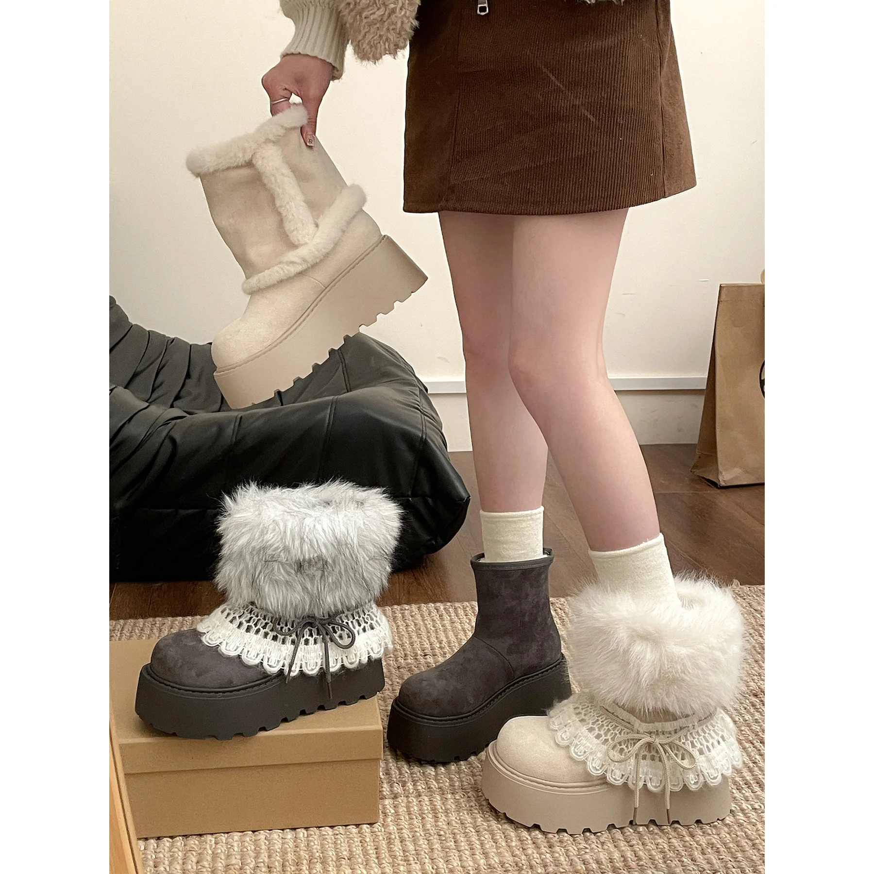 Fluffy Fur Ankle Boots Women Platform Thick Sole with Lace Decor Non Slip Warm Snow Boots Korean Cute Winter Boots Multi-Colors
Fluffy Fur Ankle Boots Women Platform Thick Sole with Lace Decor Non Slip Warm Snow Boots Korean Cute Winter Boots Multi-Colors