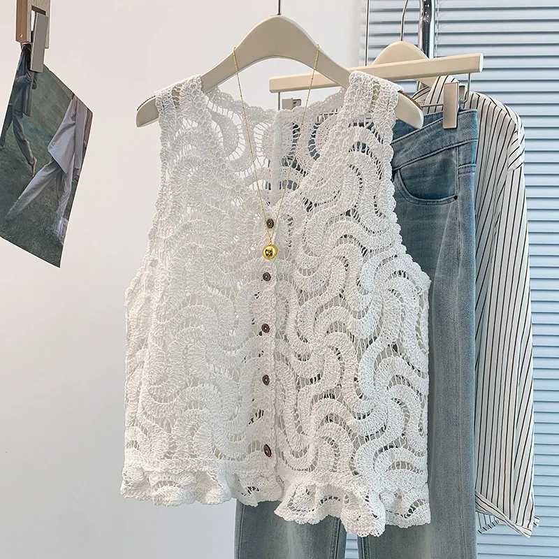 Slimming Summer New Hollow out Hook Flower Cardigan Vest Outerwear Single Button Thin Large Size City Commute Regular Length
Slimming Summer New Hollow out Hook Flower Cardigan Vest Outerwear Single Button Thin Large Size City Commute Regular Length