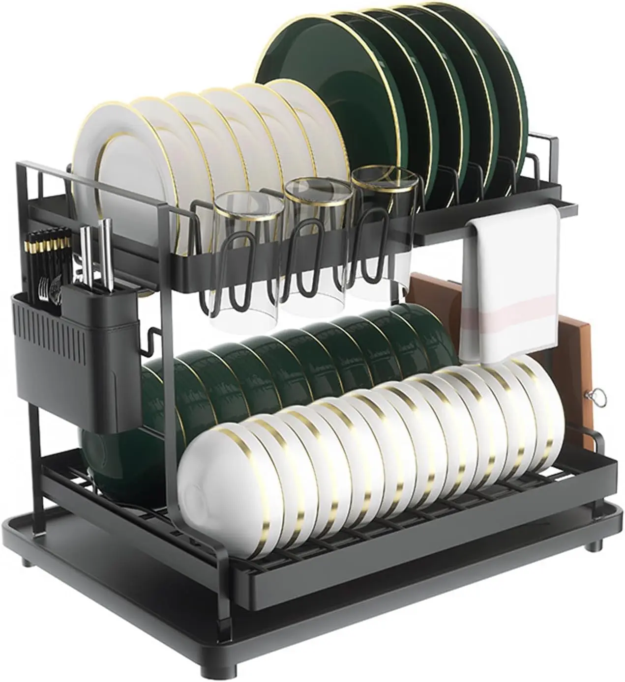 2-Tier Dish Drying Rack with Drain Board,Large Dish Drying Rack for Kitchen Counter, Detachable Large Capacity Dish Dra
2-Tier Dish Drying Rack with Drain Board,Large Dish Drying Rack for Kitchen Counter, Detachable Large Capacity Dish Dra